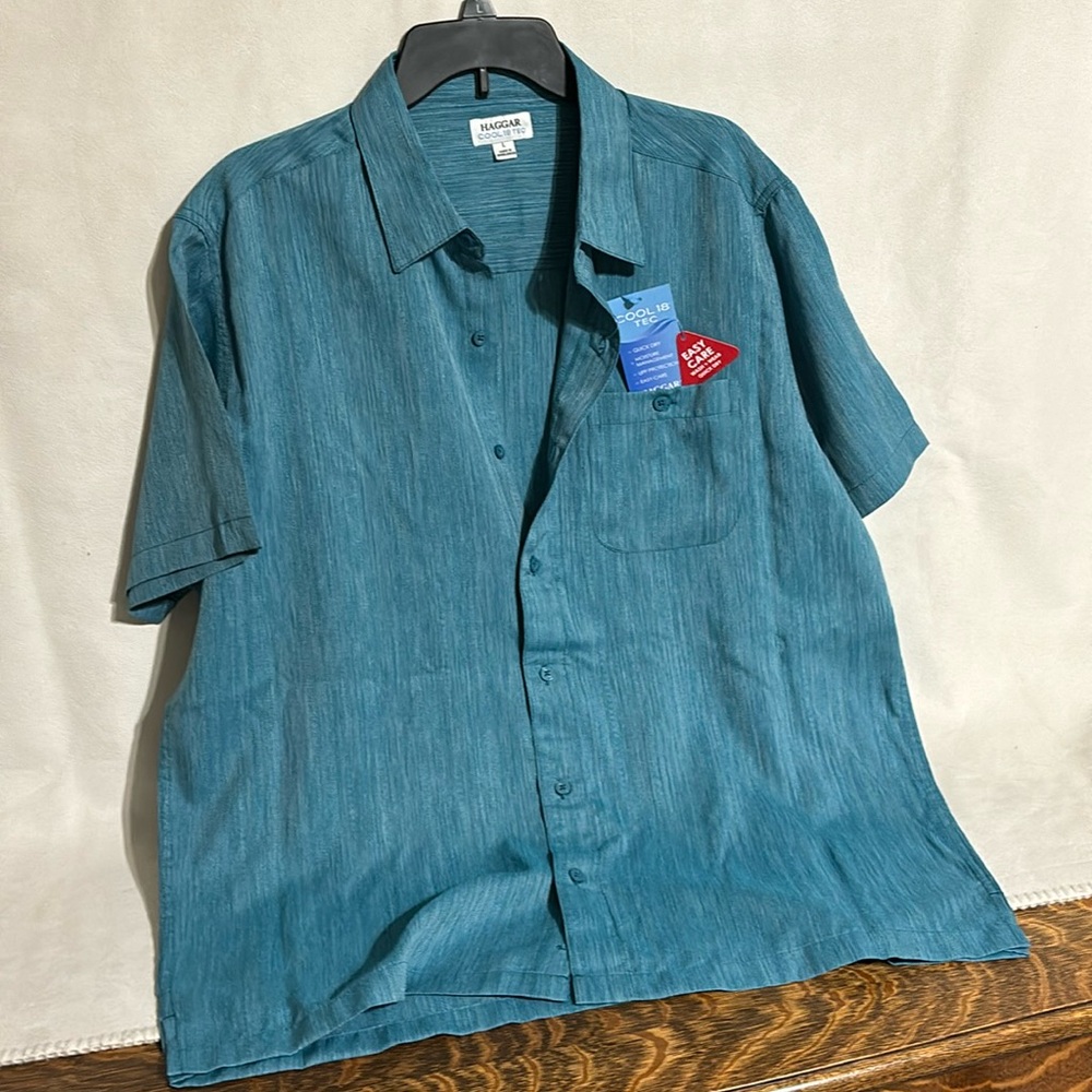 Haggar short sleeve shirt. Ocean. Cool Tec. Sz L NWT